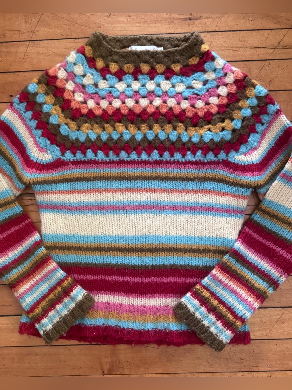 Relais Knitware Rainbow Colorful Sweater striped granny square wool blend stripe